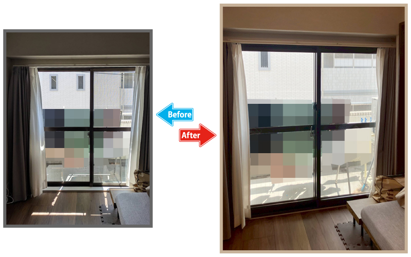 小さなお子様の安全を最優先に考え、内窓の鍵（クレセント）を高い位置に取付しました