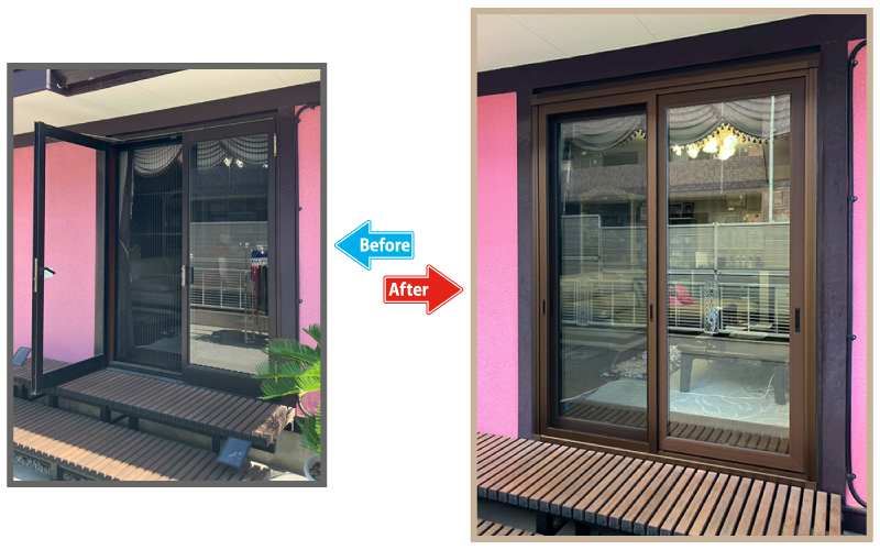 before-after｜両開きから引違いタイプへ窓交換